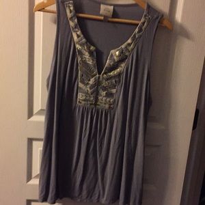 L grey and sequin sleeveless blouse.